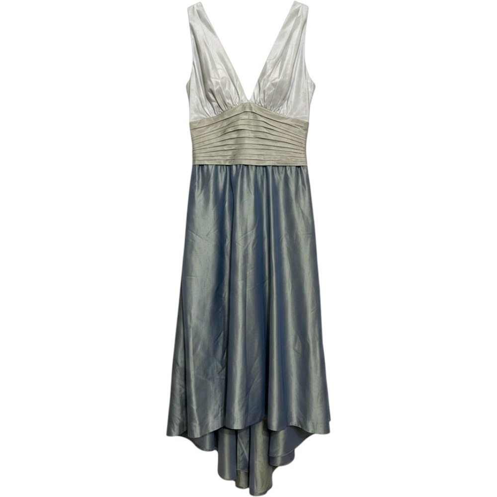 Kay Unger New York Silk Halter High-Low Gown Sage Blue Grey Size 2 S#121735